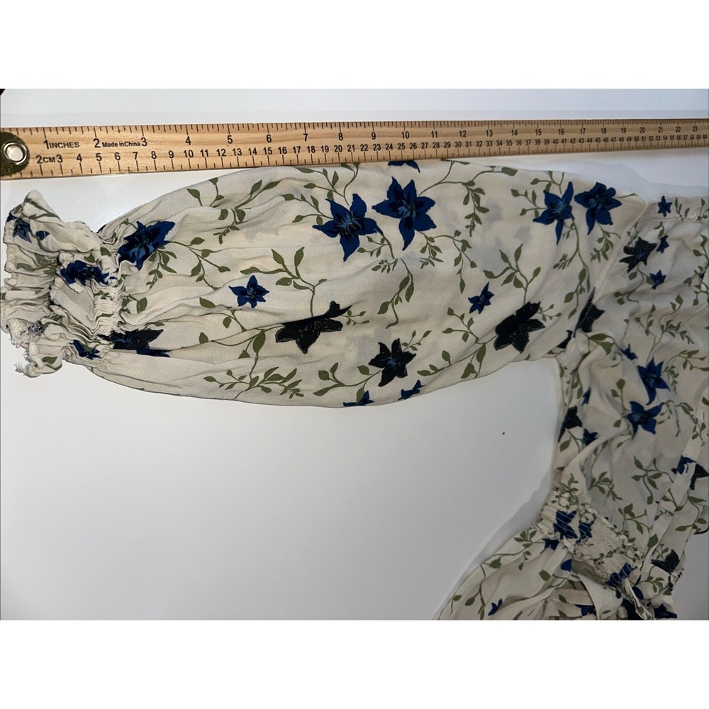 Free People Lighten Up White Floral Long Sleeve V-Neck Boho Mini Dress S/P - Picture 10 of 11